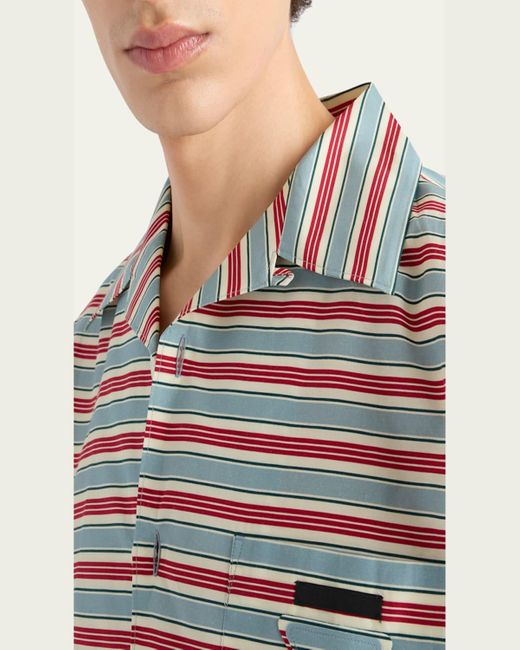 Prada Multicolor Cotton And Silk Stripe Short-Sleeve Shirt for men