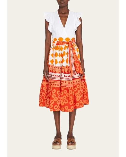 Studio 189 Orange Mixed-batik Cotton Midi Skirt