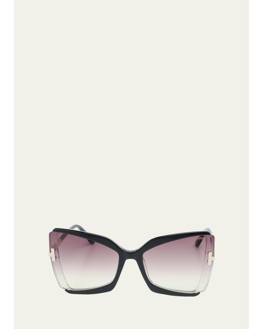 Tom Ford Natural Gia Semi-rimmed Acetate Butterfly Sunglasses