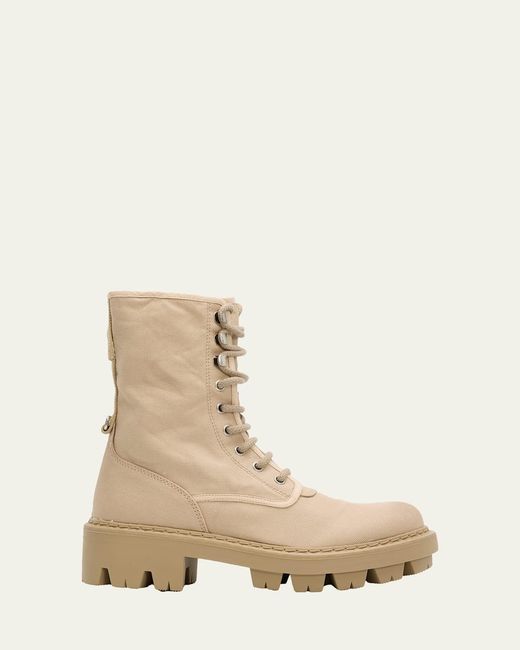 Prada Natural Canvas Ankle Combat Boots