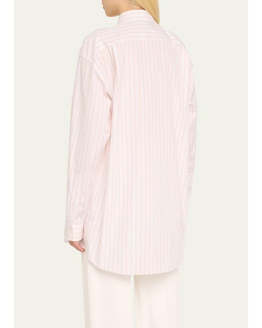 Lafayette 148 New York Pink Oversized Striped Boyfriend Shirt