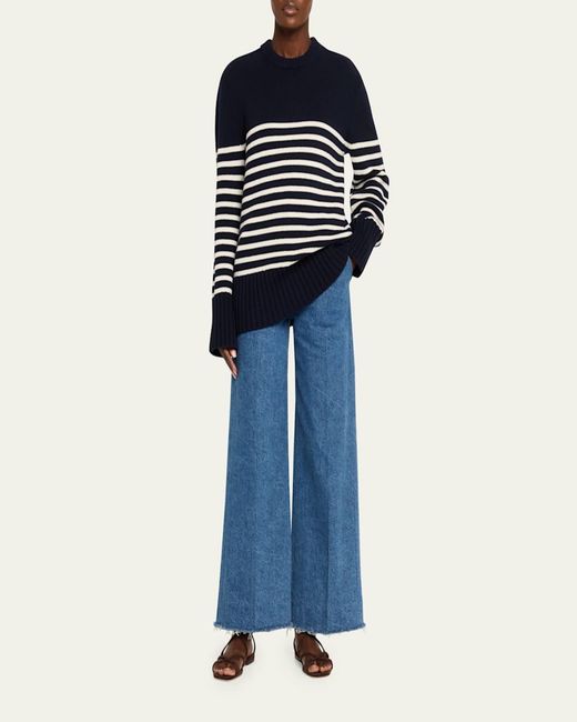 Michael Kors Blue Striped Cashmere Crewneck Sweater