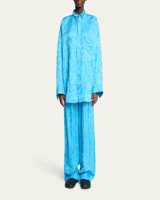 Balenciaga Blue Long-Sleeve Button-Down Cocoon Shirt