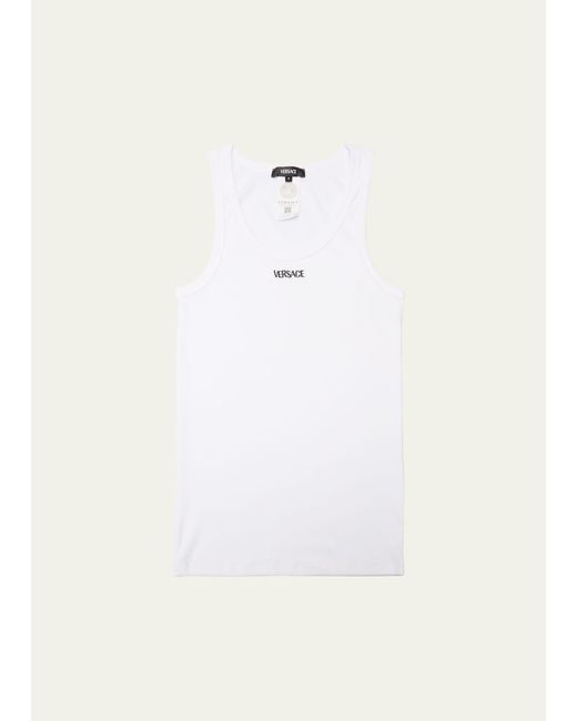 Versace White Embroidered Logo Tank Top for men