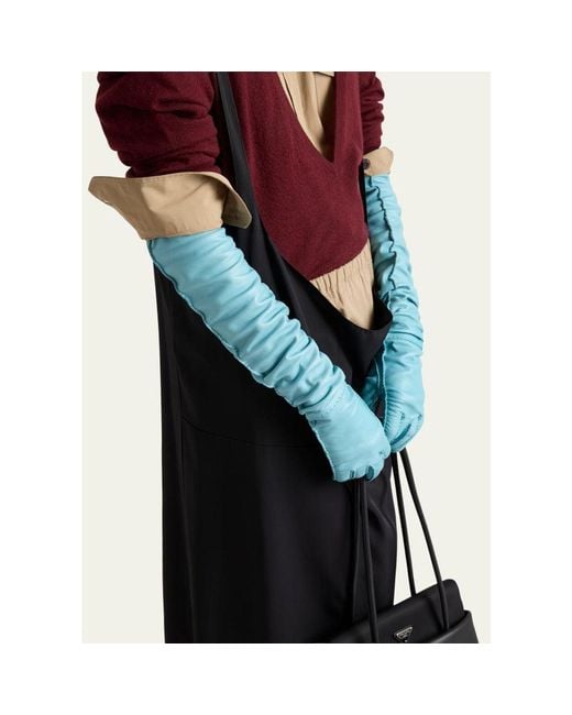 Prada Blue Long Nappa Leather Gloves