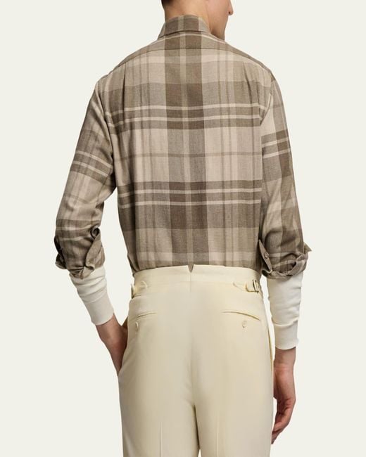 Ralph Lauren Natural Cooper Cashmere Plaid Double-Pocket Sport Shirt for men