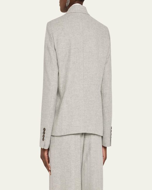 Brunello Cucinelli Natural Cashmere-Wool Flannel Double-Breasted Blazer