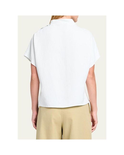 Twp White Draped Mock-Neck Tee