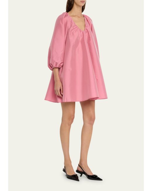 BERNADETTE Pink Puff-sleeve Taffeta Mini Dress