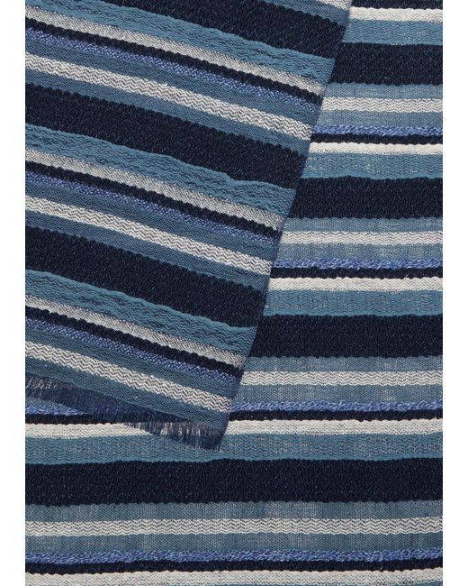 Loro Piana Blue Sciarpa Multi-yarn Stripe Scarf for men
