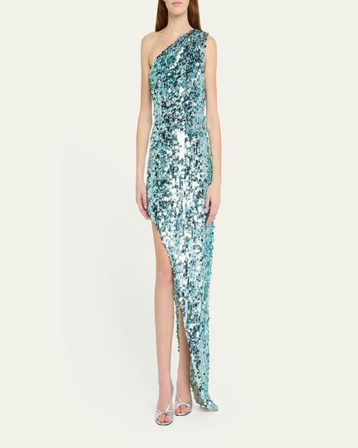 Bronx and Banco Blue Farah One-Shoulder Sequin Gown