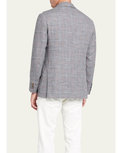 Kiton Gray Cashmere-blend Windowpane Sport Coat for men