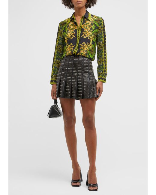 Alice + Olivia Willa Baroque-print Placket Top in Green | Lyst