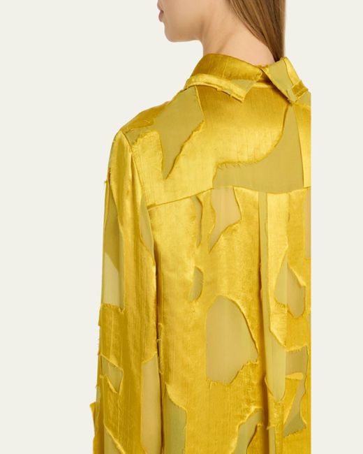 Jason Wu Yellow Abstract Fil Coupe Button Down Shirt