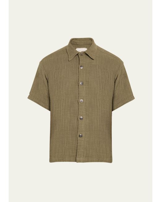 Greg Lauren Green Linen Button-down Shirt for men