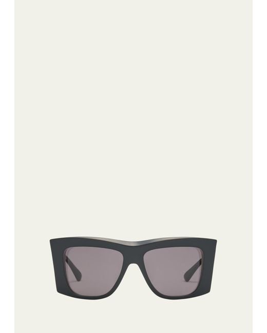 Bottega Veneta Gray Beveled Acetate Rectangle Sunglasses