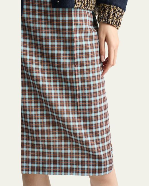 Prada White Checked Stretch Georgette Midi Skirt