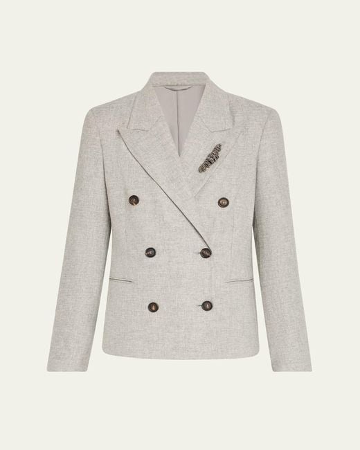 Brunello Cucinelli Natural Cashmere-Wool Flannel Double-Breasted Blazer