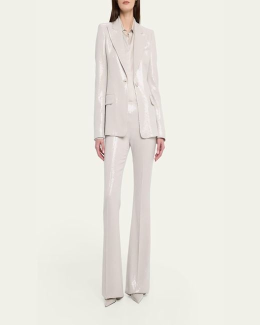 Michael Kors White Sequined Side Zip Flared Trousers