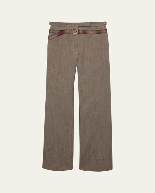 Prada Brown Inset Belt Wool Pants