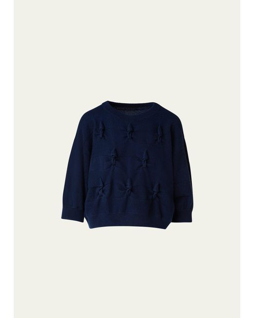 Akris Blue Cashmere Cropped Pullover With Cable Knot Embellishment