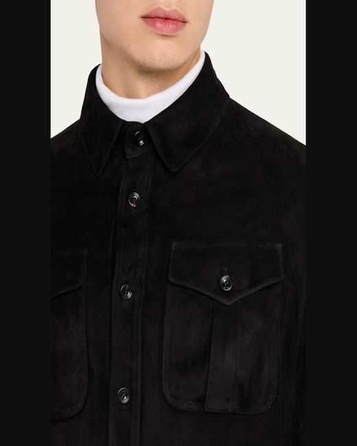 Ralph Lauren Black Barron Suede Flap-Pocket Overshirt for men