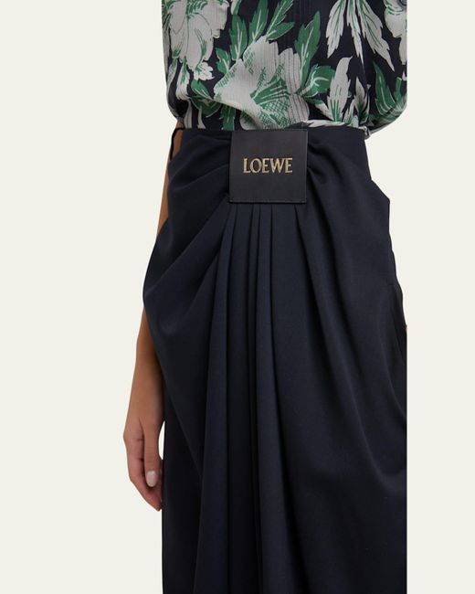 Loewe Blue Cropped Draped Wool Trousers