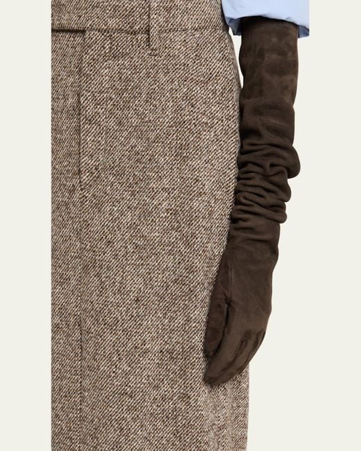 Brunello Cucinelli Natural Diagonal Wool Tweed Midi Sartorial Pencil Skirt