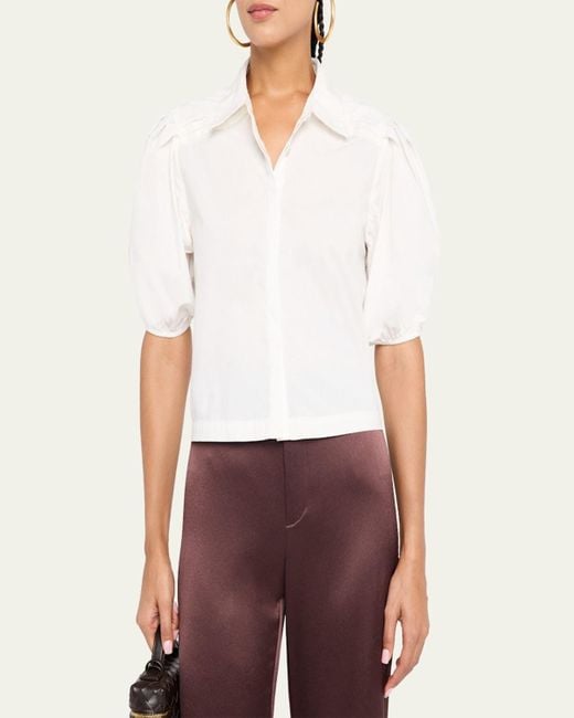Ramy Brook Natural Valeria Puff-Sleeve Cotton Shirt