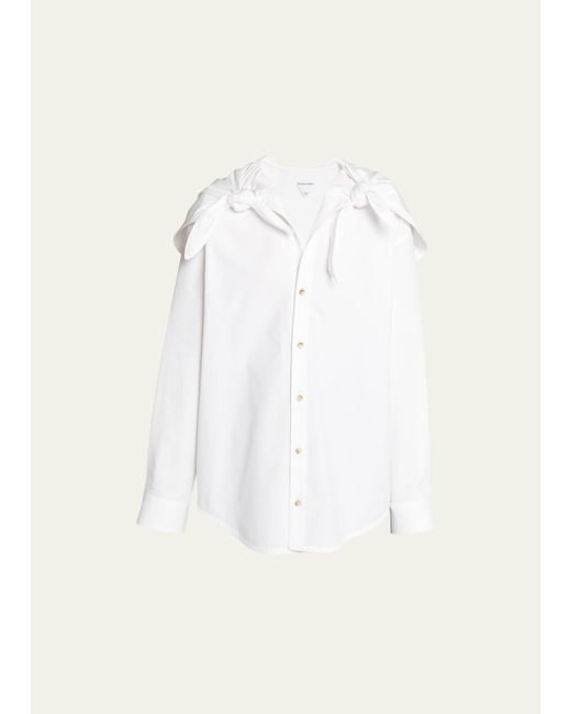 Bottega Veneta White Knotted Compact Cotton Canvas Button Down Shirt