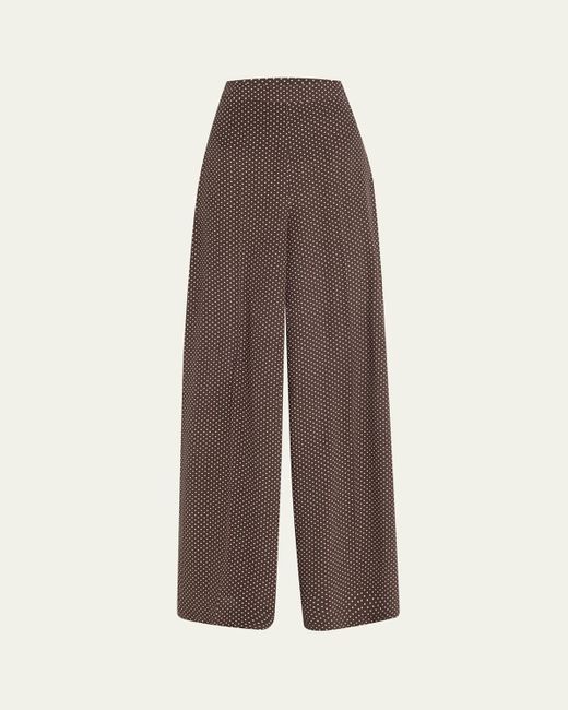 Michael Kors Brown Polka-Dot Silk Flowy Wide-Leg Pants