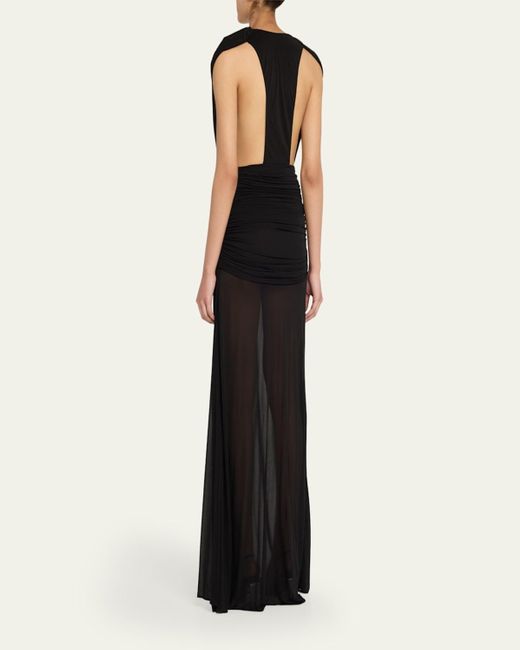 Christopher Esber Black Ripple Draped Double-Layer Gown