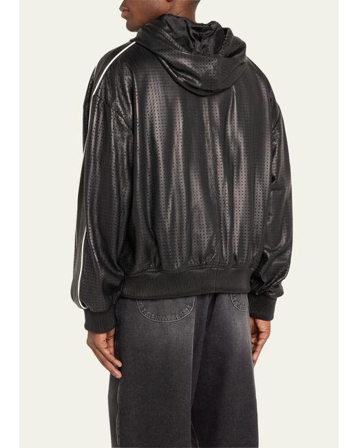 Off-White c/o Virgil Abloh Black 90s Leather Mesh Logo Zip Jacket for men