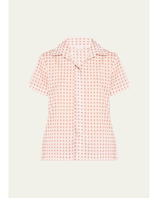 Pour Les Femmes Pink Floral-print Linen Short Pajama Set