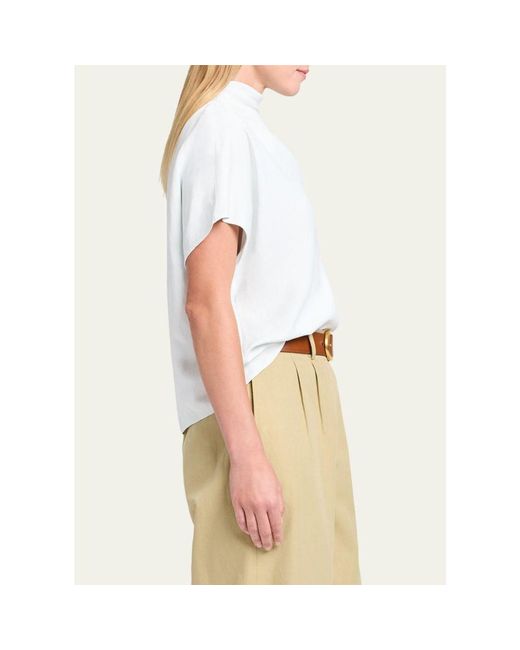 Twp White Draped Mock-Neck Tee