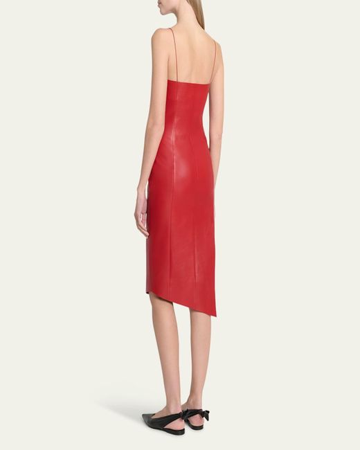 Givenchy Red Asymmetric Leather Midi Dress