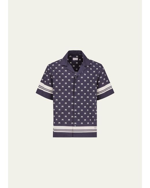 Moncler Blue M-print Camp Shirt for men