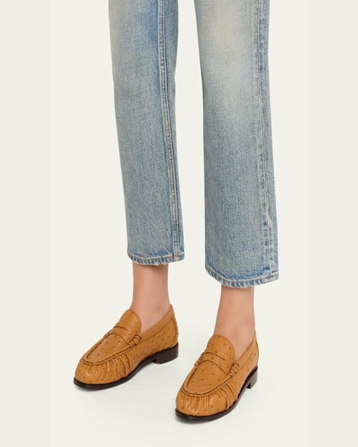 Saint Laurent Natural Le Ostrich Leather Ysl Penny Loafers