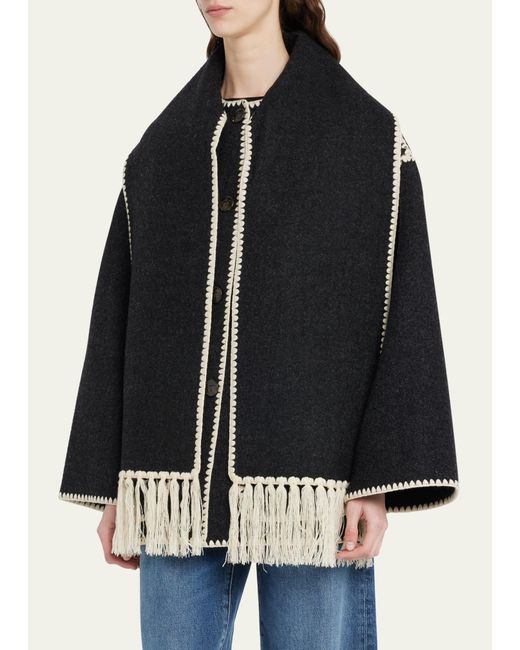 Totême  Black Embroidered Wool-blend Scarf Jacket