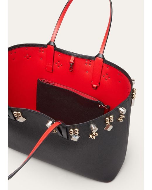 Christian Louboutin Black Cabata Tote In Grained Leather With Spikes