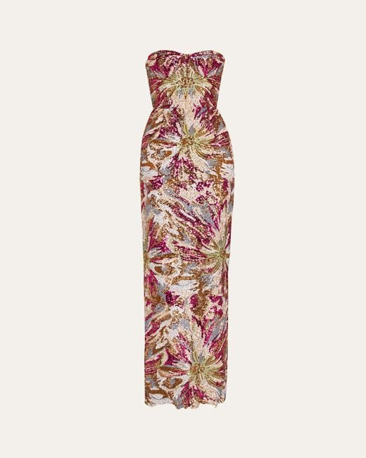 Bronx and Banco White Dahlia Strapless Embroidered Sequin Gown