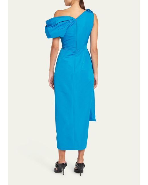 Alexander McQueen Blue Off-shoulder Midi Dress With Ruched Bow Detail