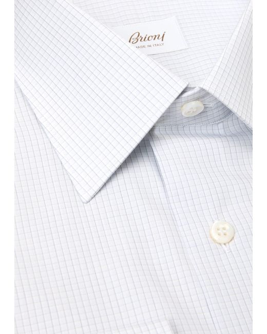 Brioni White Cotton Graph Check Dress Shirt for men