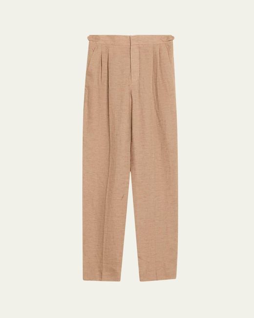 Loro Piana Natural Malik Solaire Linen Pleated Straight-Leg Trousers