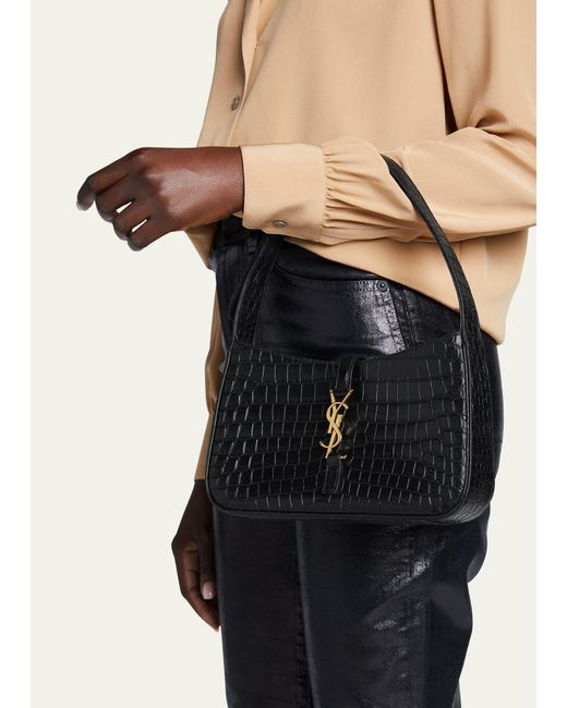 Saint Laurent Black Le 5 A 7 Ysl Shoulder Bag In Croc-embossed Leather