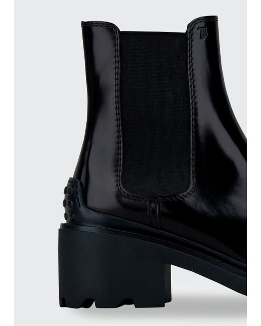 Tod's Black Pull On Lug Sole Chelsea Boots