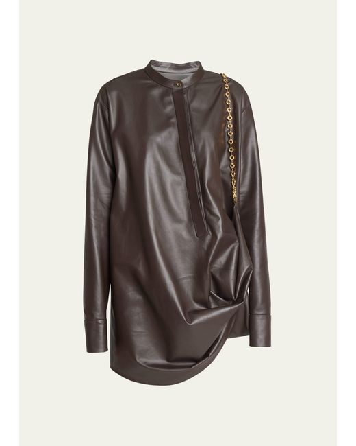 Loewe Brown Chain Draped Leather Shirtdress