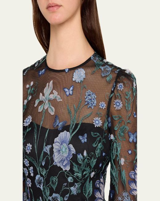 Teri Jon Embroidered A-Line Tulle Gown in Blue | Lyst