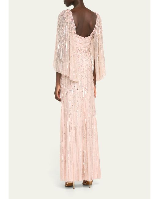 Jenny Packham Pink Brightstar Crystal Sequined Floral Applique Backless Dress