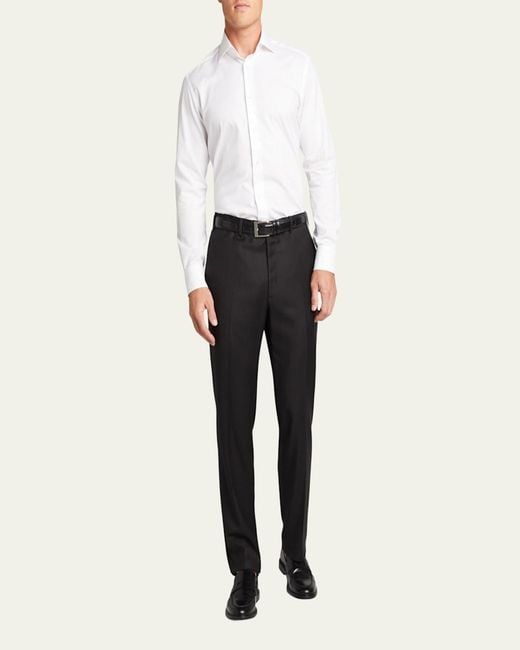 Brioni White Solid Wool Trousers for men